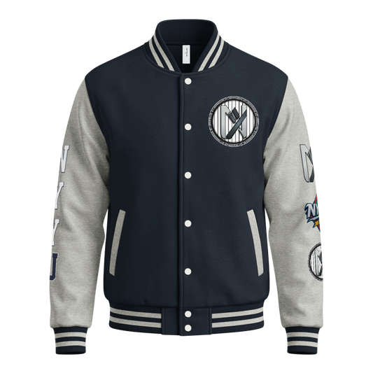 NYY Underground Varsity Jacket | Navy & Heather Grey Letterman
